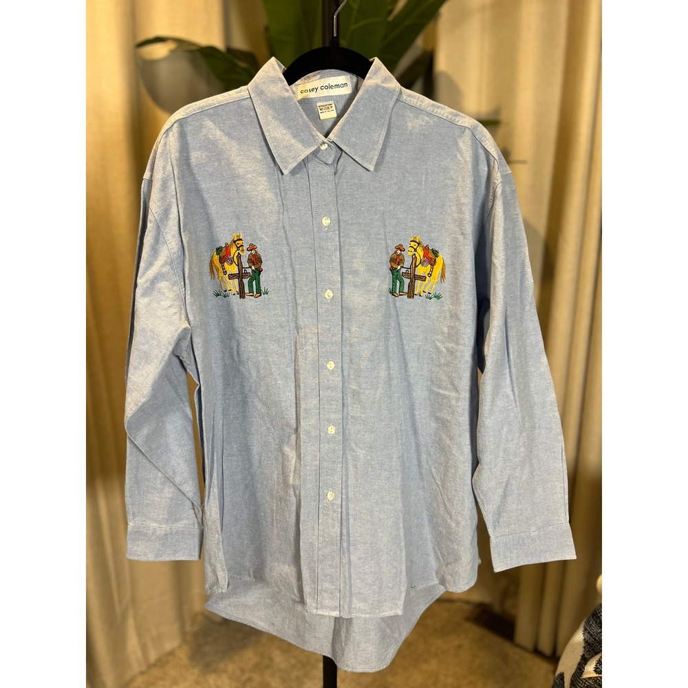 Casey Coleman Light Blue Embroidered Western Cowboy Horse Stagecoach Shirt